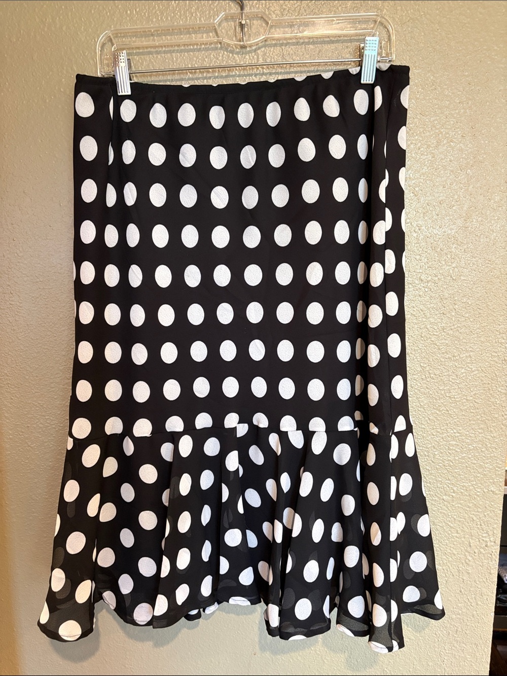 Amanda Lane Chiffon Black and White Polka Dot A-Line Skirt with Flounce Hem